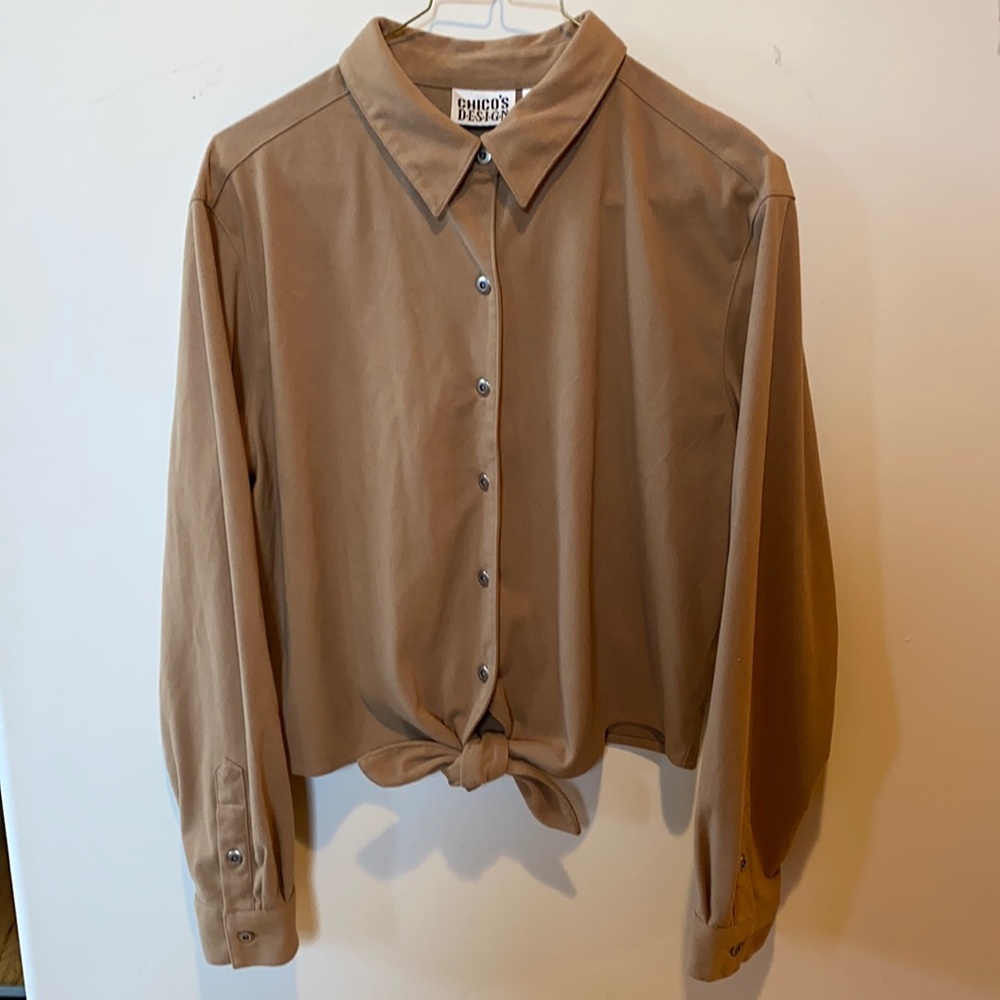 Chico’s Button-Up Cropped Blouse with Tie Waist